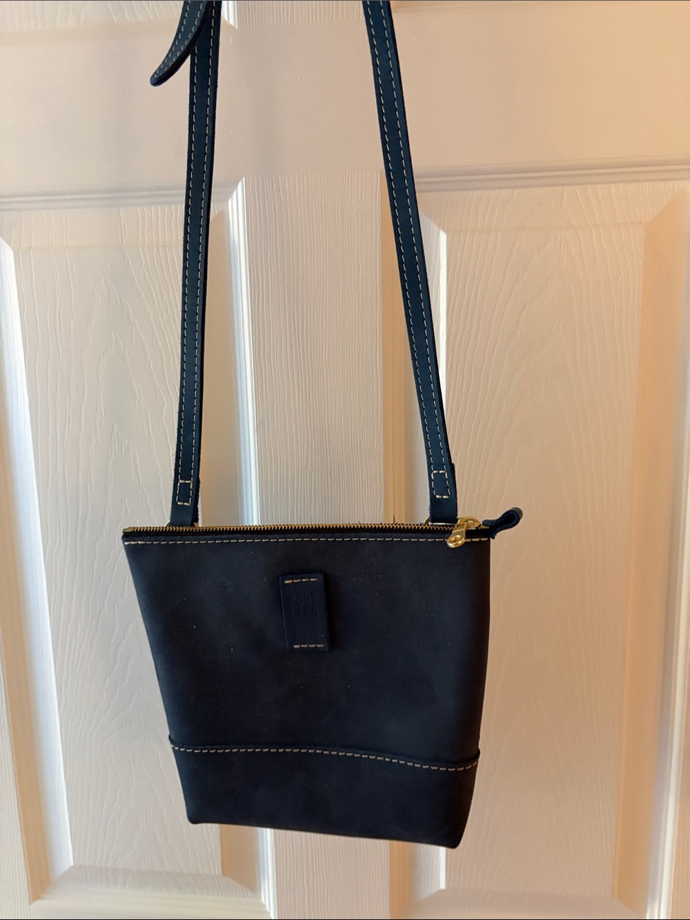 Portland Leather Navy Crossbody with Gold-Tone Zipper